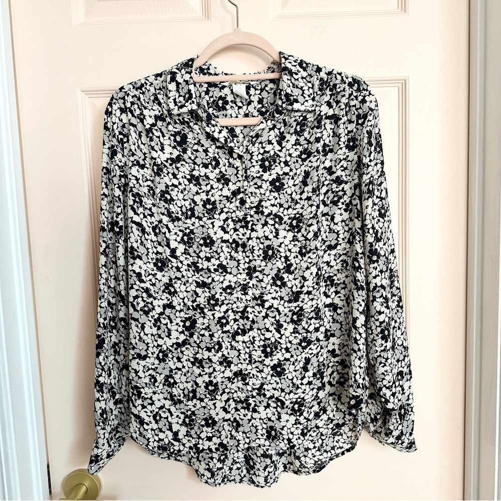 Black and white floral H&M button up